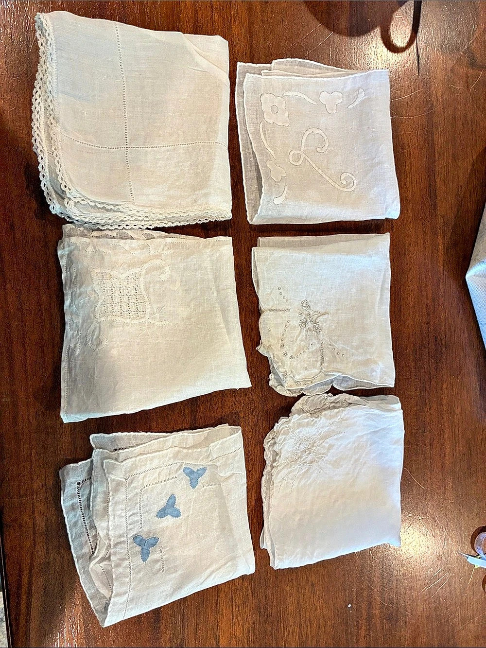 Embroidered linen handkerchiefs